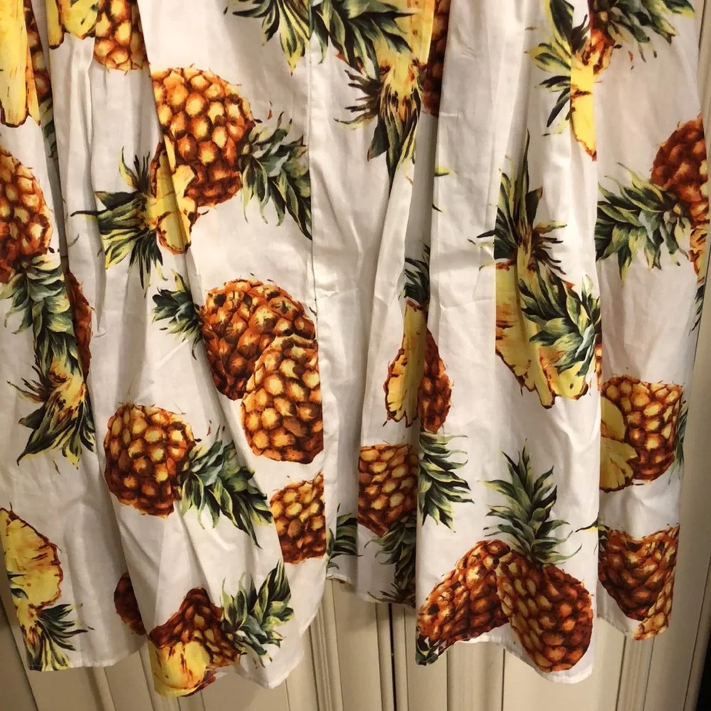 NEW Sucrefas White Pineapple 🍍 Pleated A-Line Skirt - Picture 3 of 9